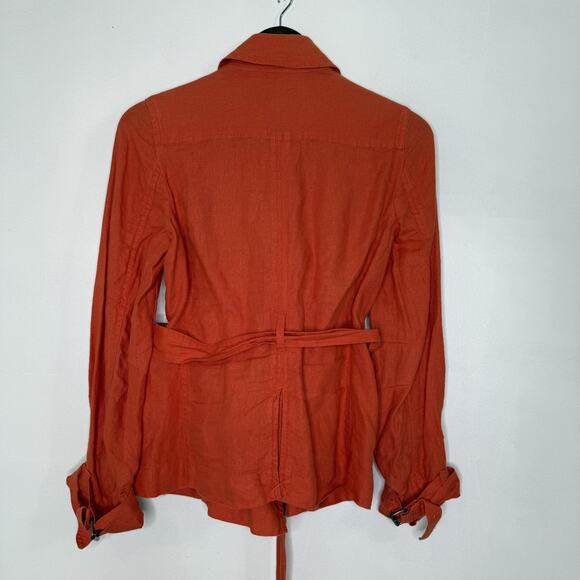 Talbots Jacket Womens 4 Orange Pure Irish Linen Belted Trench Coat Lightweight - Picture 6 of 8